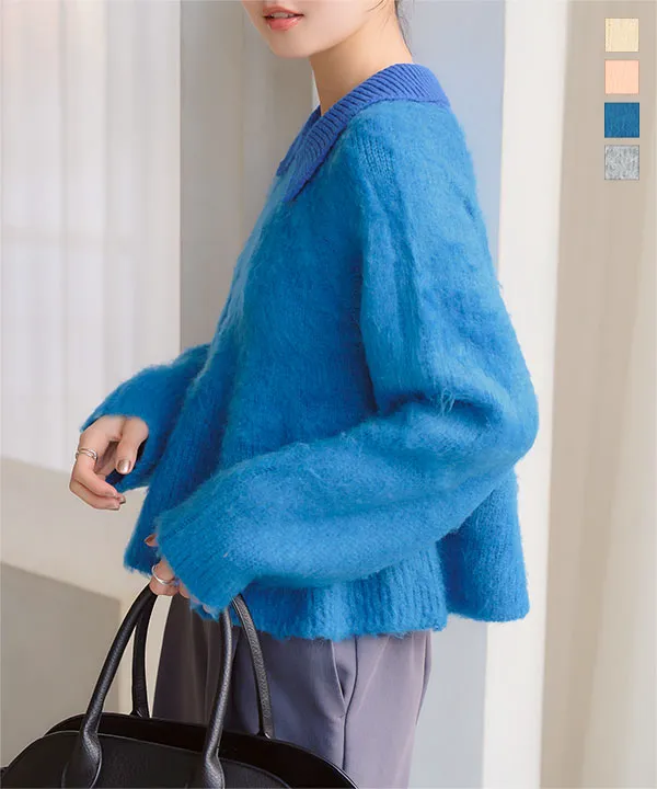 ペプラムシャギーポロニット[N1158] - レディースファッション通販