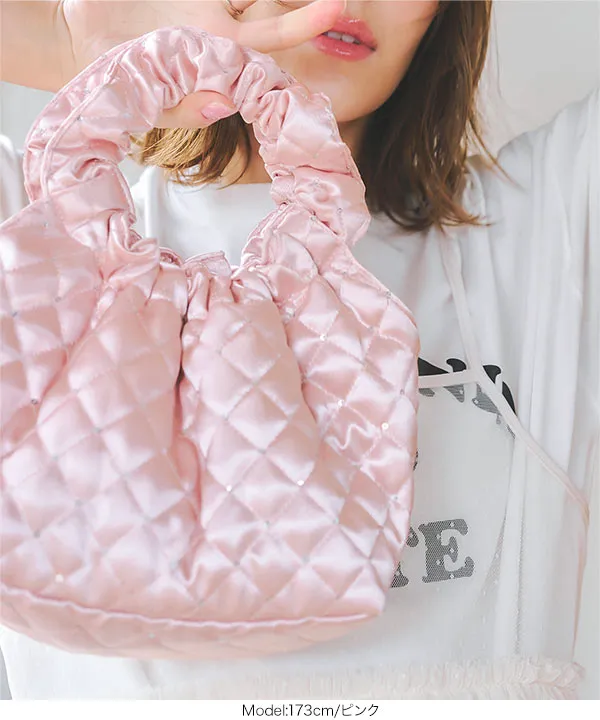 キラキラドットサテンキルティングミニバッグ [B1577] - レディース