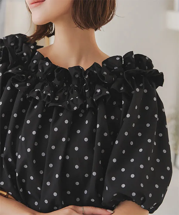 シワになりにくい 3wayオフショルフリルブラウス [C7158] - レディース