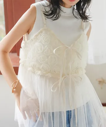 4way3Dローズチュールキャミソールトップス [C7248] - レディース