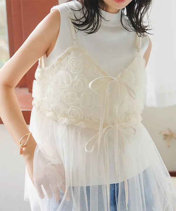 4way3Dローズチュールキャミソールトップス [C7248] - レディース