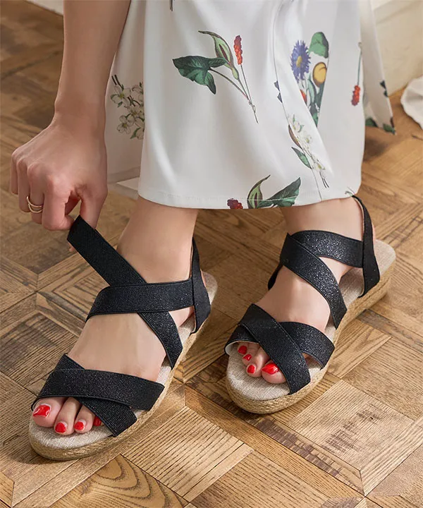 4cmウェッジソールクロスゴムジュートサンダル [I1596] - レディース