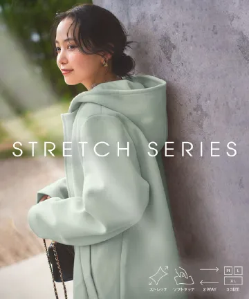 MLXL]2wayフード付きストレッチロングコート[K1239] - レディース