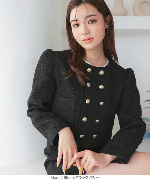 ダブルボタンツイードジャケット [K1293] - レディースファッション