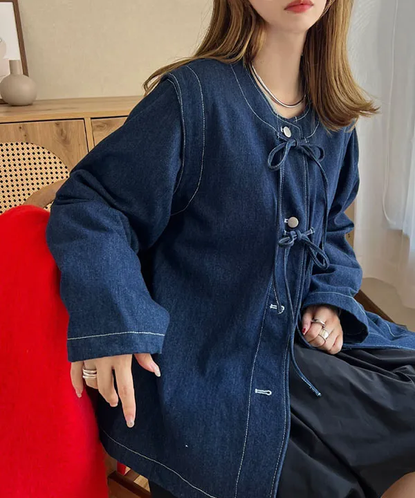 フロントリボンデニムジャケット [K1336] - レディースファッション