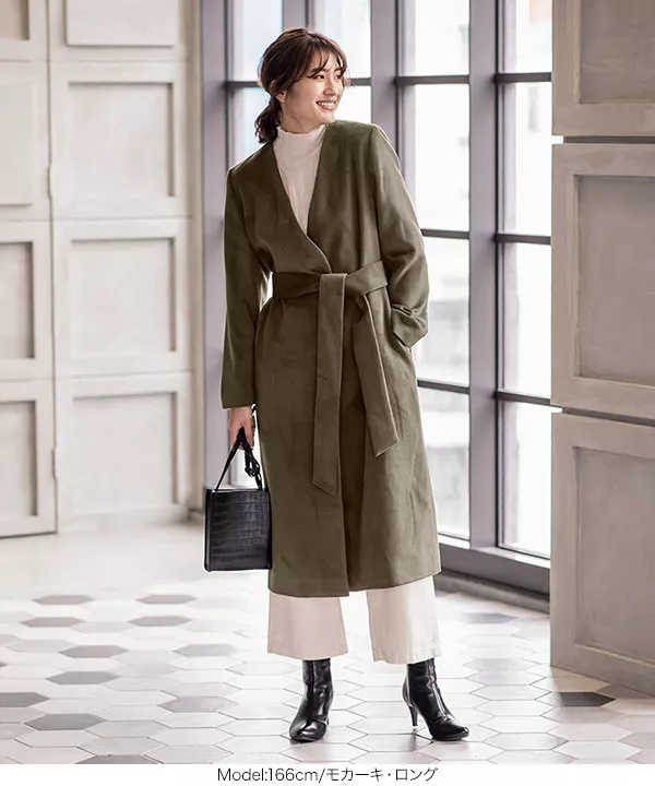 ロング/ミディアム ]Vネックノーカラーコート [ K841 ] - レディース