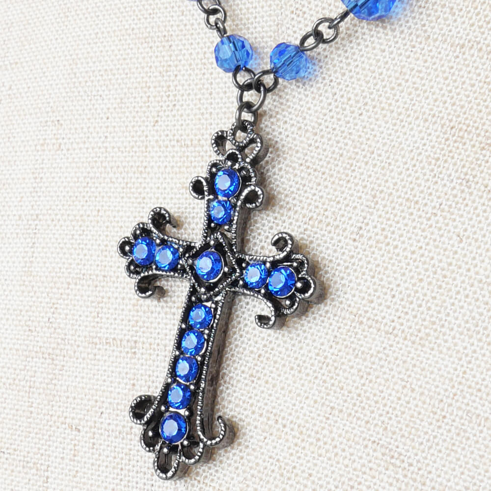 青 十字架 ブルー クリスタル クロス ネックレス – アクセサリー