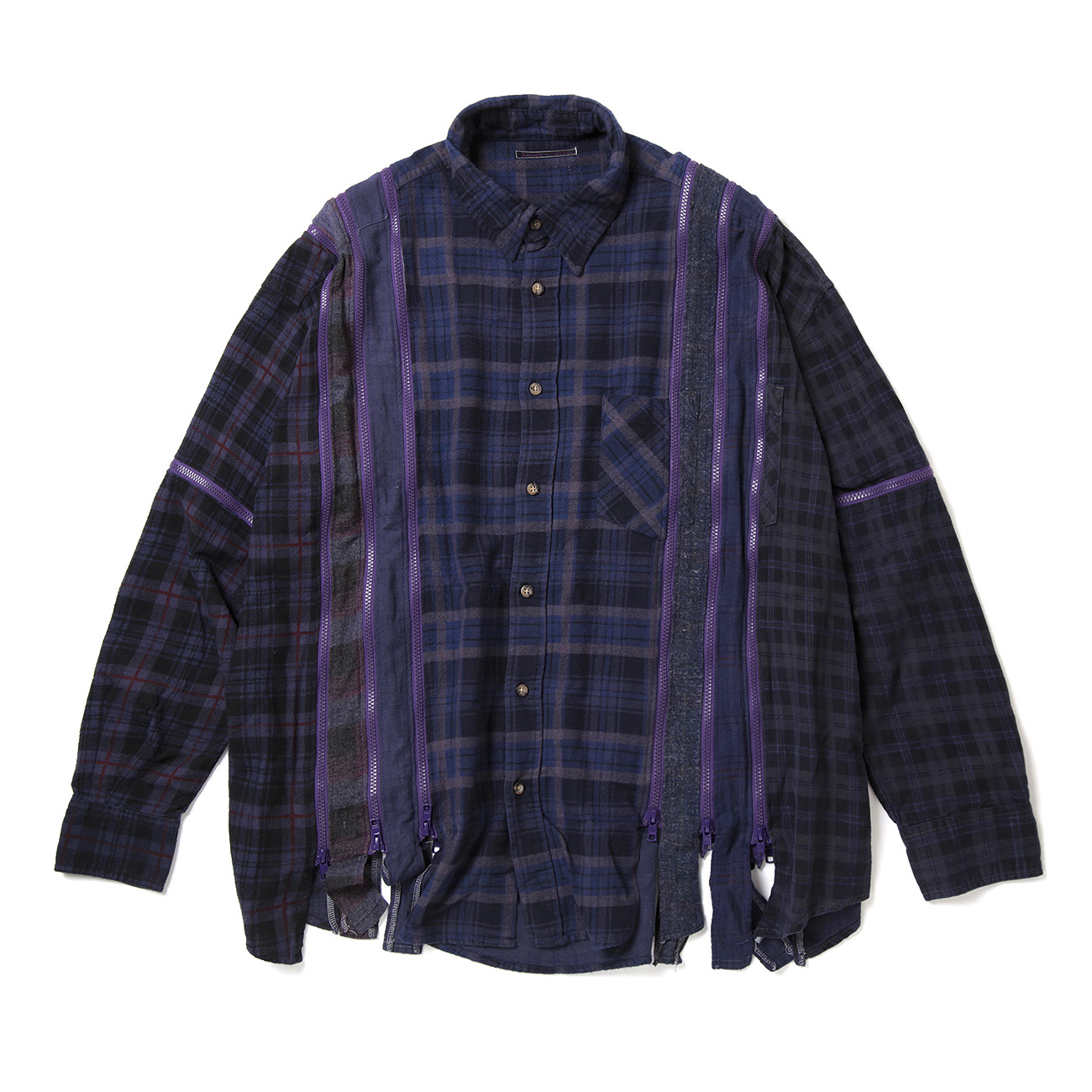 Rebuild by Needles | Flannel Shirt ->7 Cuts Zipped Shirt / Wide