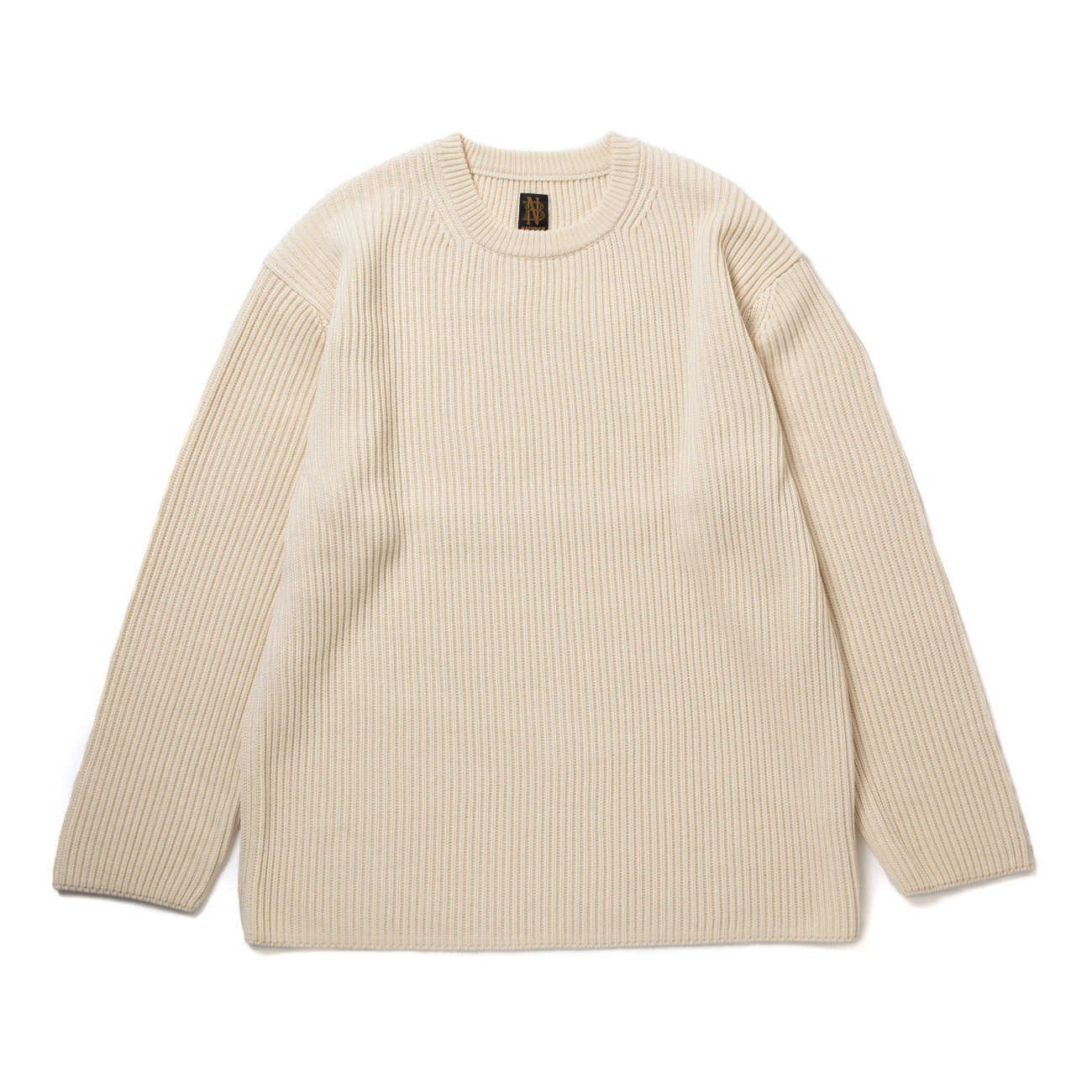 BATONER / バトナー | SOLID WOOL RIB CREW NECK (メンズ) - Ivory