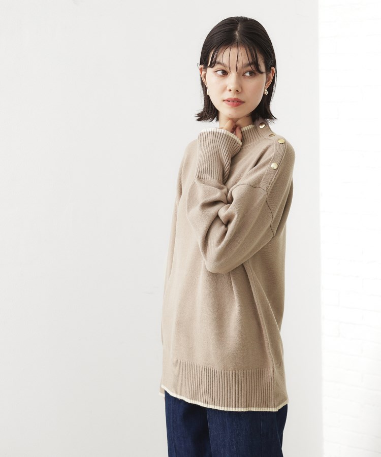 インしないで着られる】金ボタン ハイネックニット/毛玉になりにくい