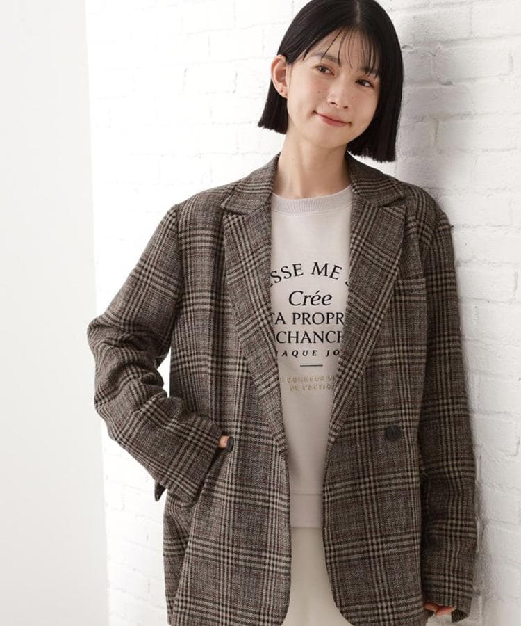 洗えるアウター】ヘリンボーン＆チェック柄ジャケット（テーラード