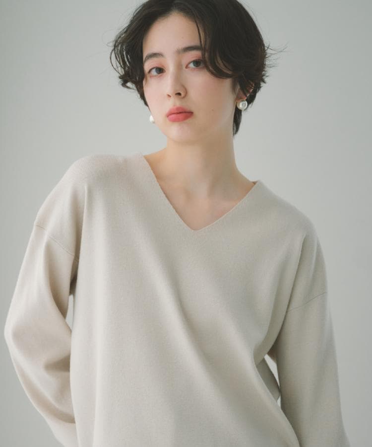 S-XLサイズ/上品見えが叶う】Vネックニット/洗濯機OK（ニット/セーター