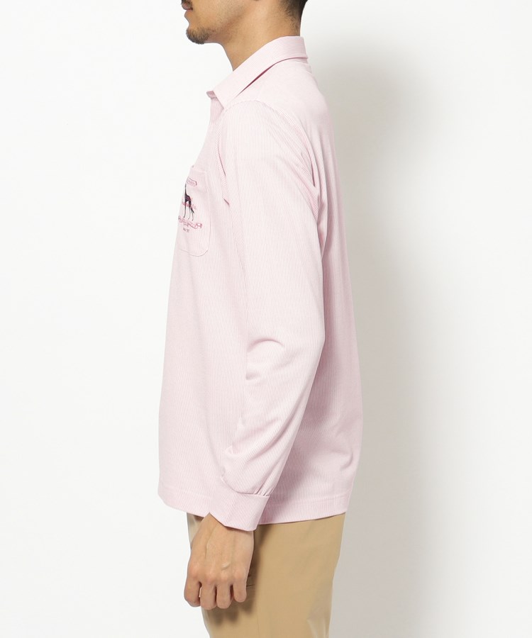 UVカット/吸水速乾 シャンブレーストライプ長袖ポロシャツ（カットソー