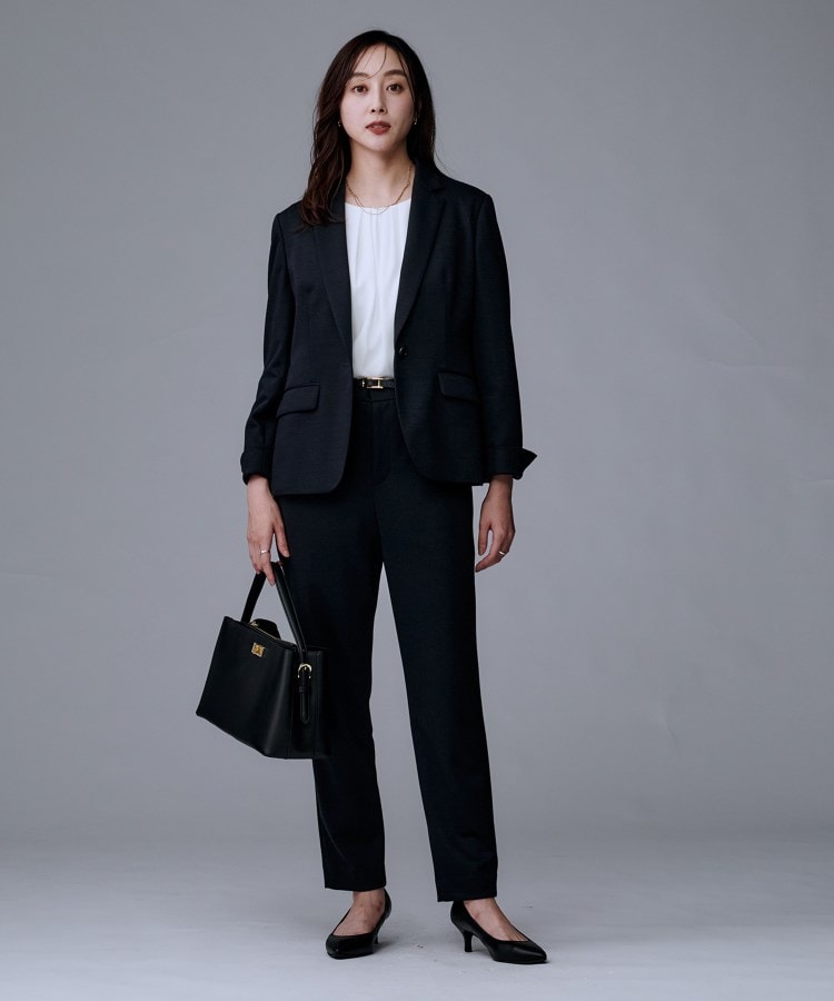 洗えるスーツ／ストレッチ】ウール混ジャージ テーパードパンツ（フル