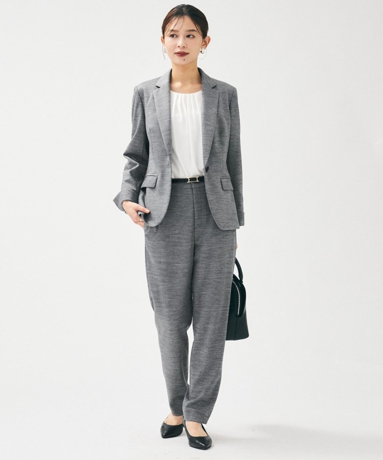 洗えるスーツ／ストレッチ】ウール混ジャージ テーパードパンツ（フル