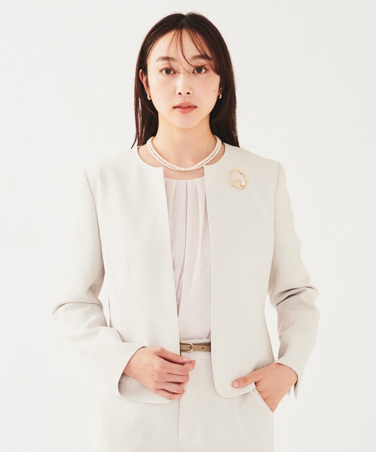 通勤スーツ】ノーカラージャケット（ノーカラージャケット