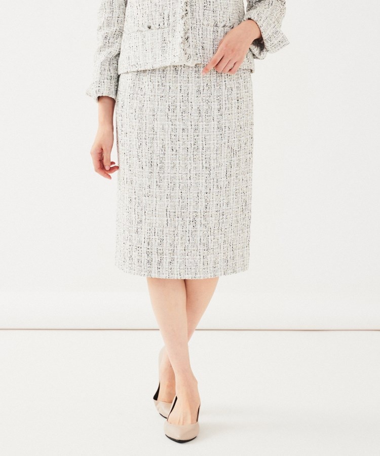 入卒／セレモニー／通勤】ラメツイードタイトスカート（膝丈スカート