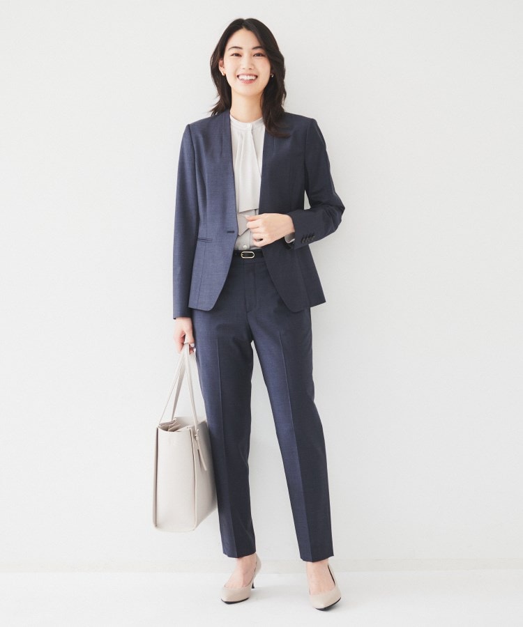 通勤スーツ】ウーステッド カラーレスジャケット（ノーカラー