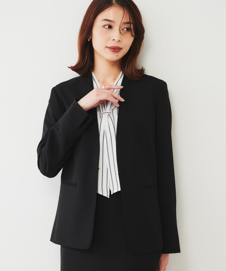 通勤スーツ】ライトウェイト カラーレスジャケット（ノーカラー