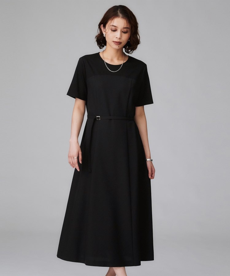 きれいめカジュアル/セミフレア】異素材ドッキングワンピース（マキシ