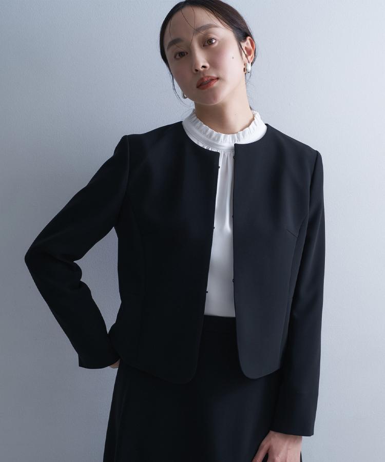 洗える/ストレッチ性/軽い】ノーカラージャケット（ノーカラー