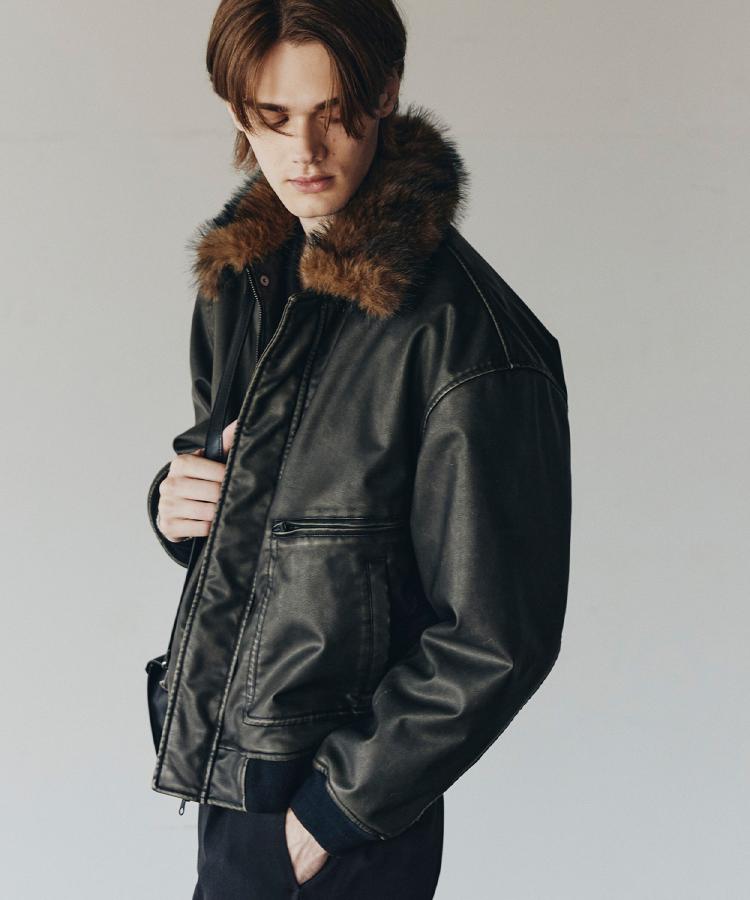 ヴィンテージライク衿フェイクファーブルゾン（ブルゾン/ジャンバー