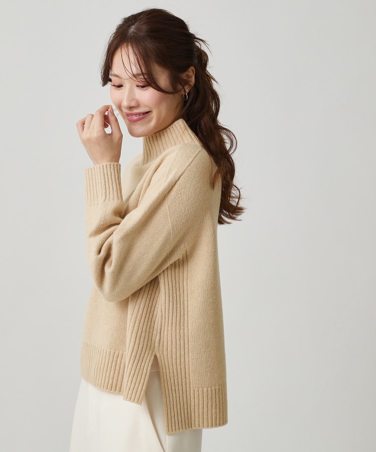 手洗い可／日本製／カシミヤ混】ミドルゲージのハイネックニット