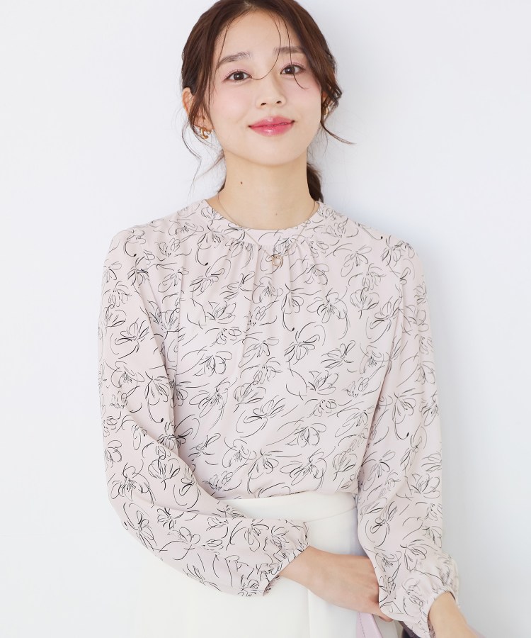 手洗い可／日本製】花柄モックネックブラウス（シャツ・ブラウス