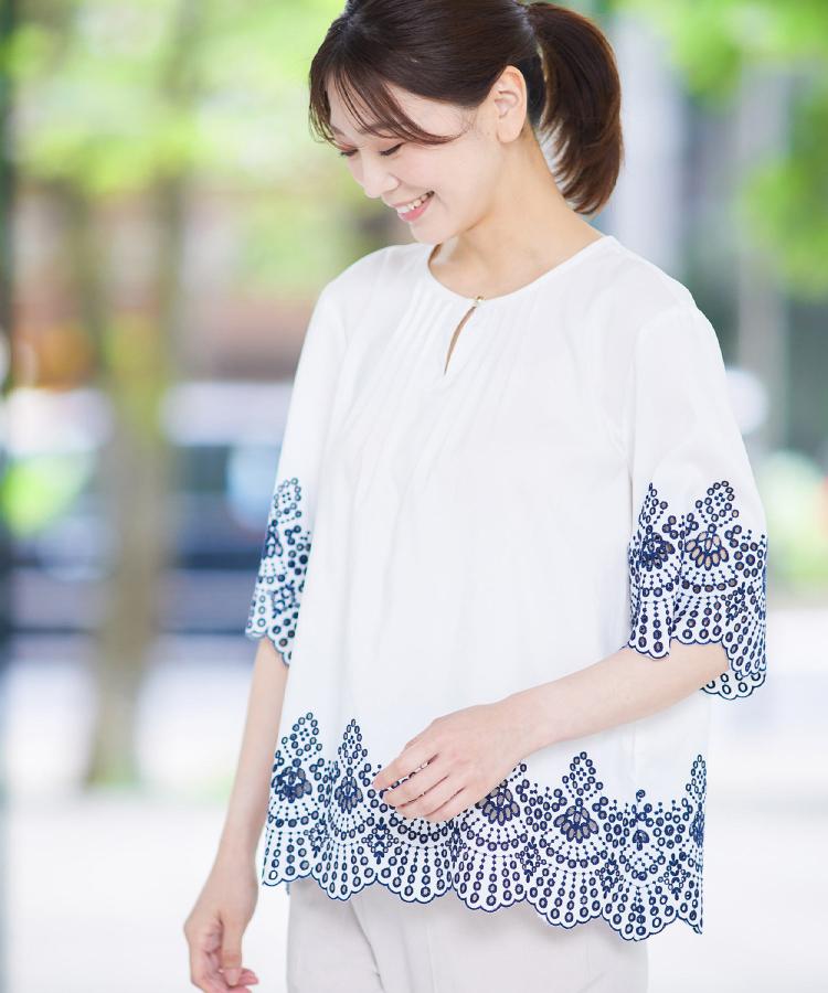 洗える／シワになりにくい】エンブロイダリーブラウス（シャツ