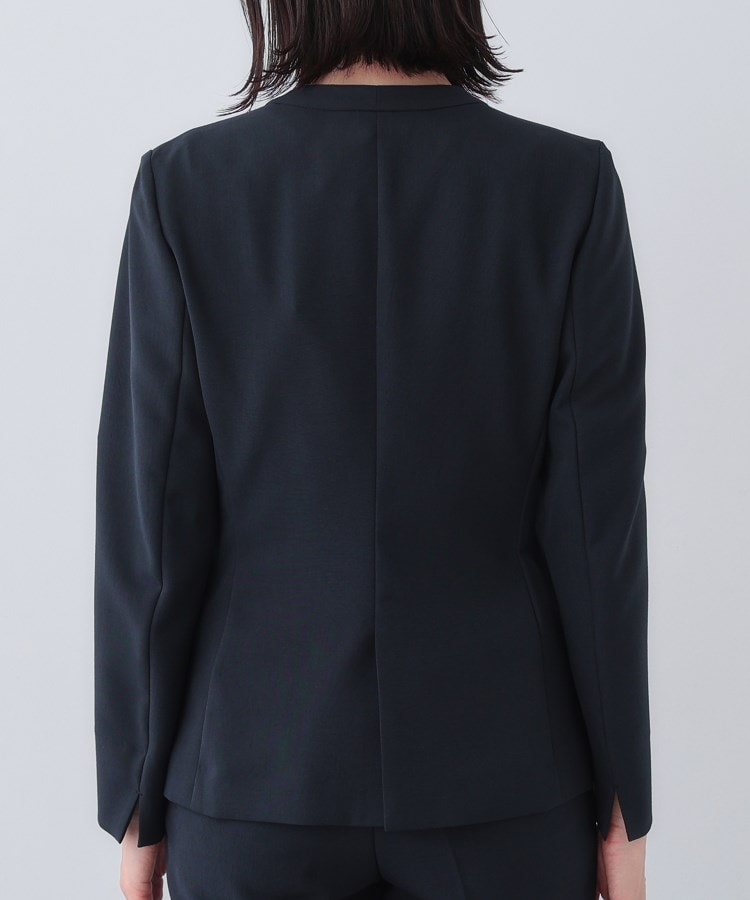 定番スーツ／UVケア／洗える】ウール調ノーカラージャケット