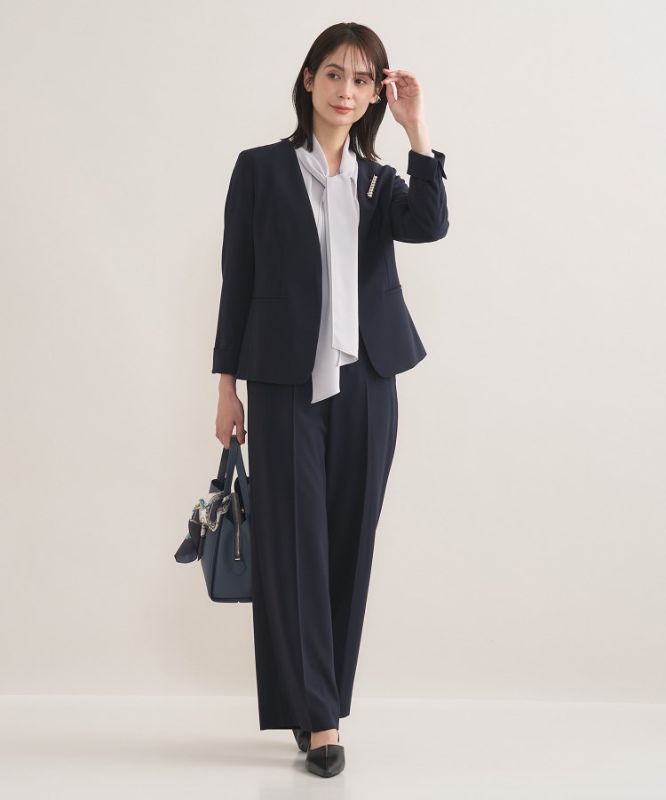 通勤スーツ／洗える】ストレッチカラーレスジャケット（ジャケット