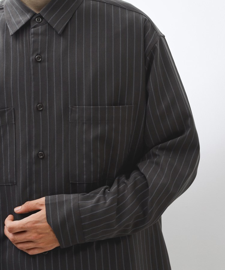 ダブルポケットストライプ長袖シャツ 【洗濯機OK】（カジュアルシャツ