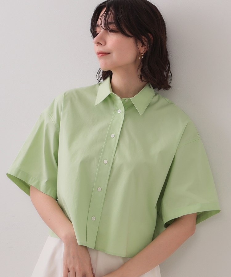 クロップドハーフスリーブシャツ【洗濯機洗い可】（シャツ・ブラウス