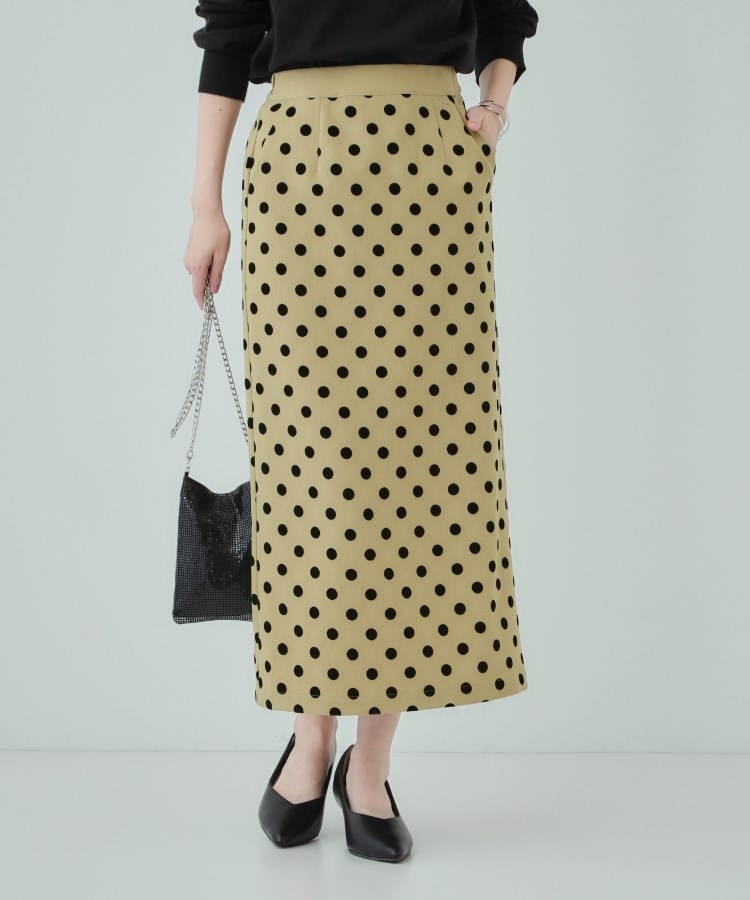 S-LL】華やかさ引き立つ フロッキードット ナロースカート（マキシ