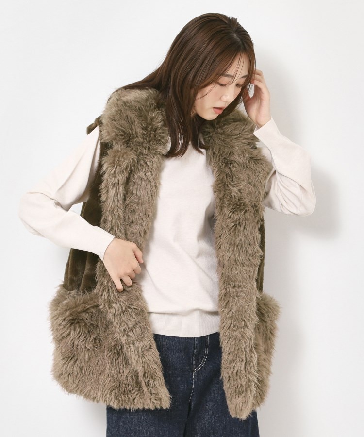 3色展開/主役級ベスト】フェイクファームートン切替ベスト（ベスト