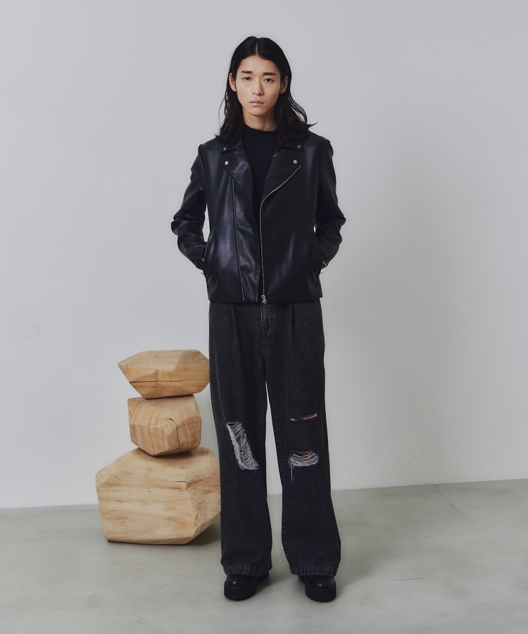 WEB限定】シンセティックレザーダブルライダースジャケット