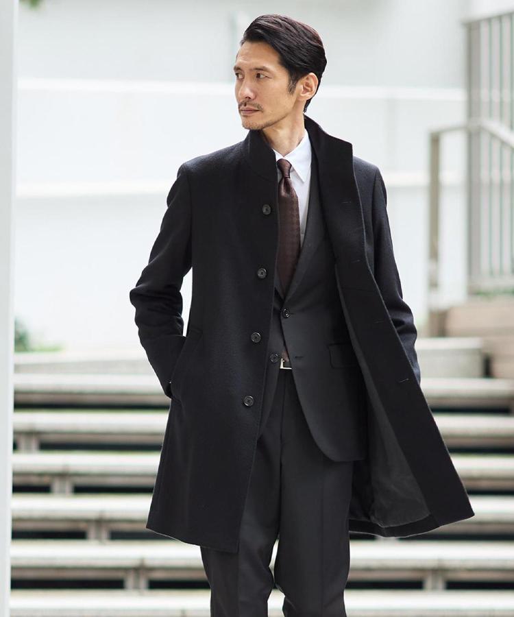 ウールカシミヤブレンド】ビーバー調 スタンドカラー コート（スタンド