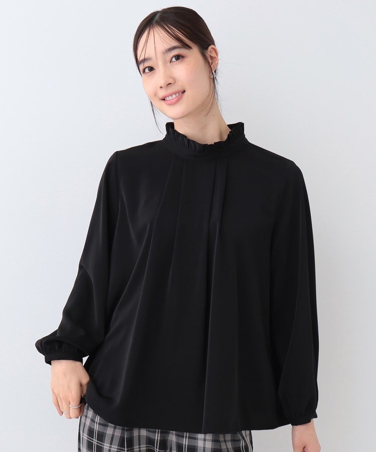S-3L/洗える/セレモニー】さらり軽やか スタンドカラー フリルブラウス
