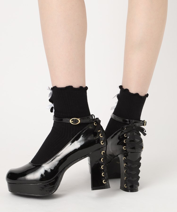 厚底ストラップ付リボンレースアップパンプス（パンプス） | csT&P