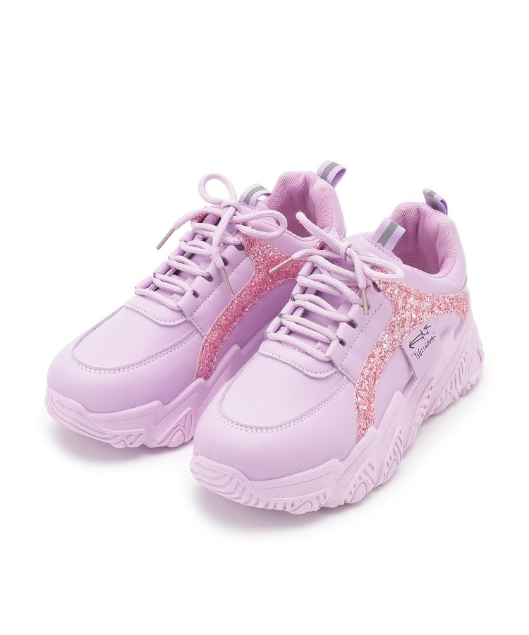 厚底ソールレースアップ グリッターラインスニーカー（スニーカー