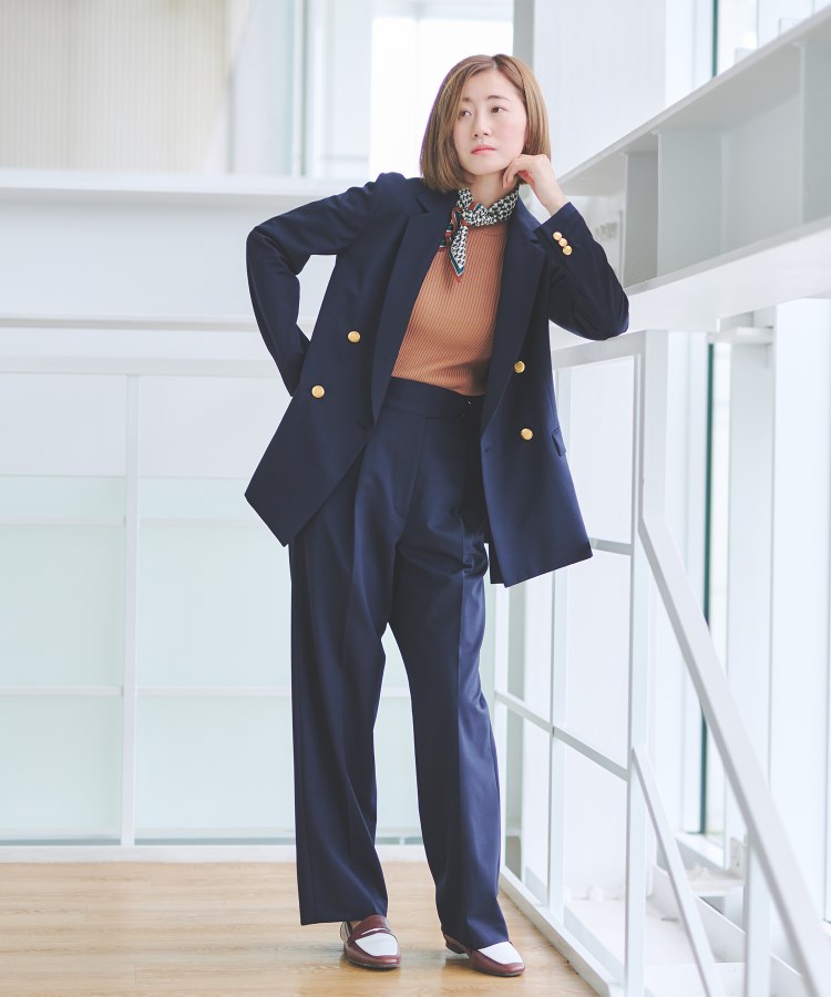 洗える／S～4L】4ボタンダブルジャケット【ストレッチ／紺ブレザー