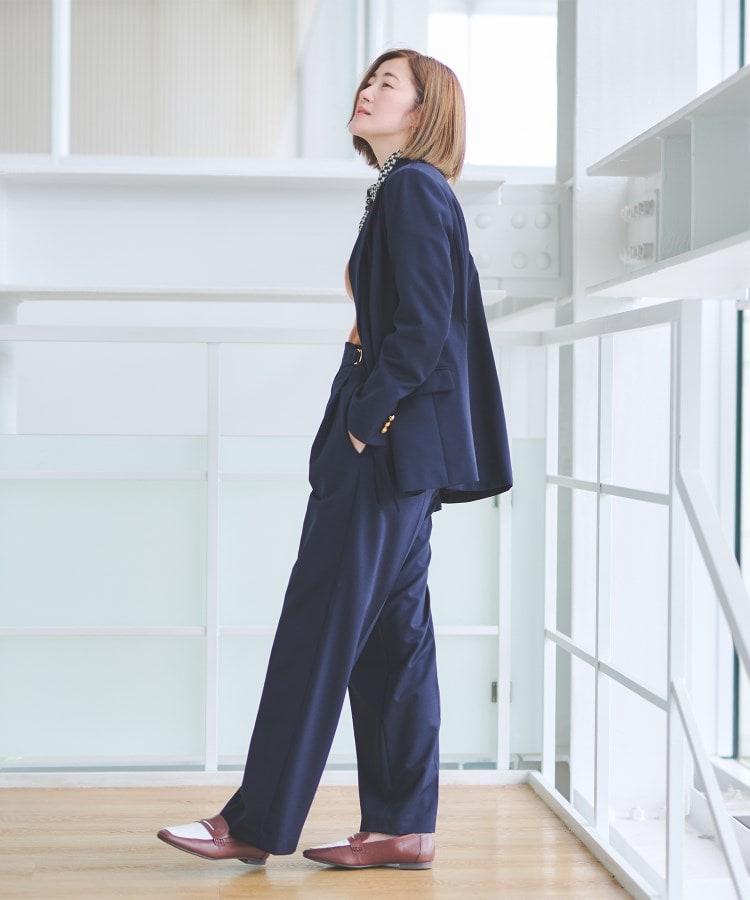 洗える／S～LL】ベルト付きストレートパンツ【ストレッチ