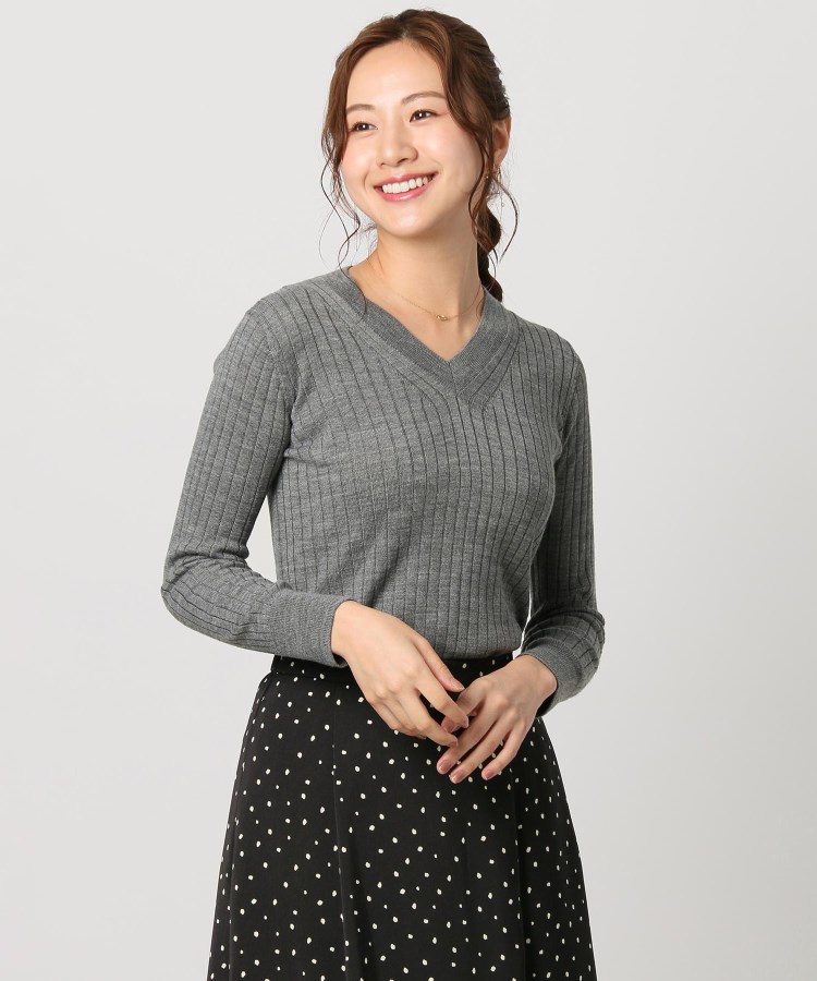 S～LL】Vネックリブニットプルオーバー【毛玉クリア/洗える