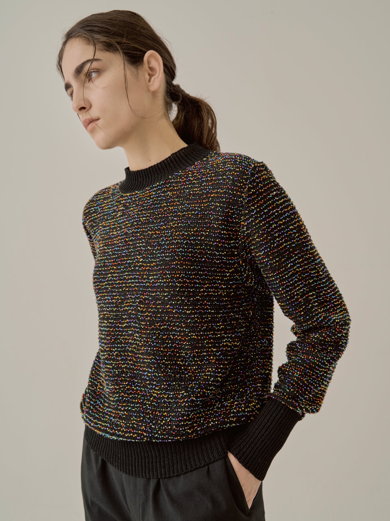 Karachi glass beads handknit pullover BK | AKIRANAKA ONLINESTORE