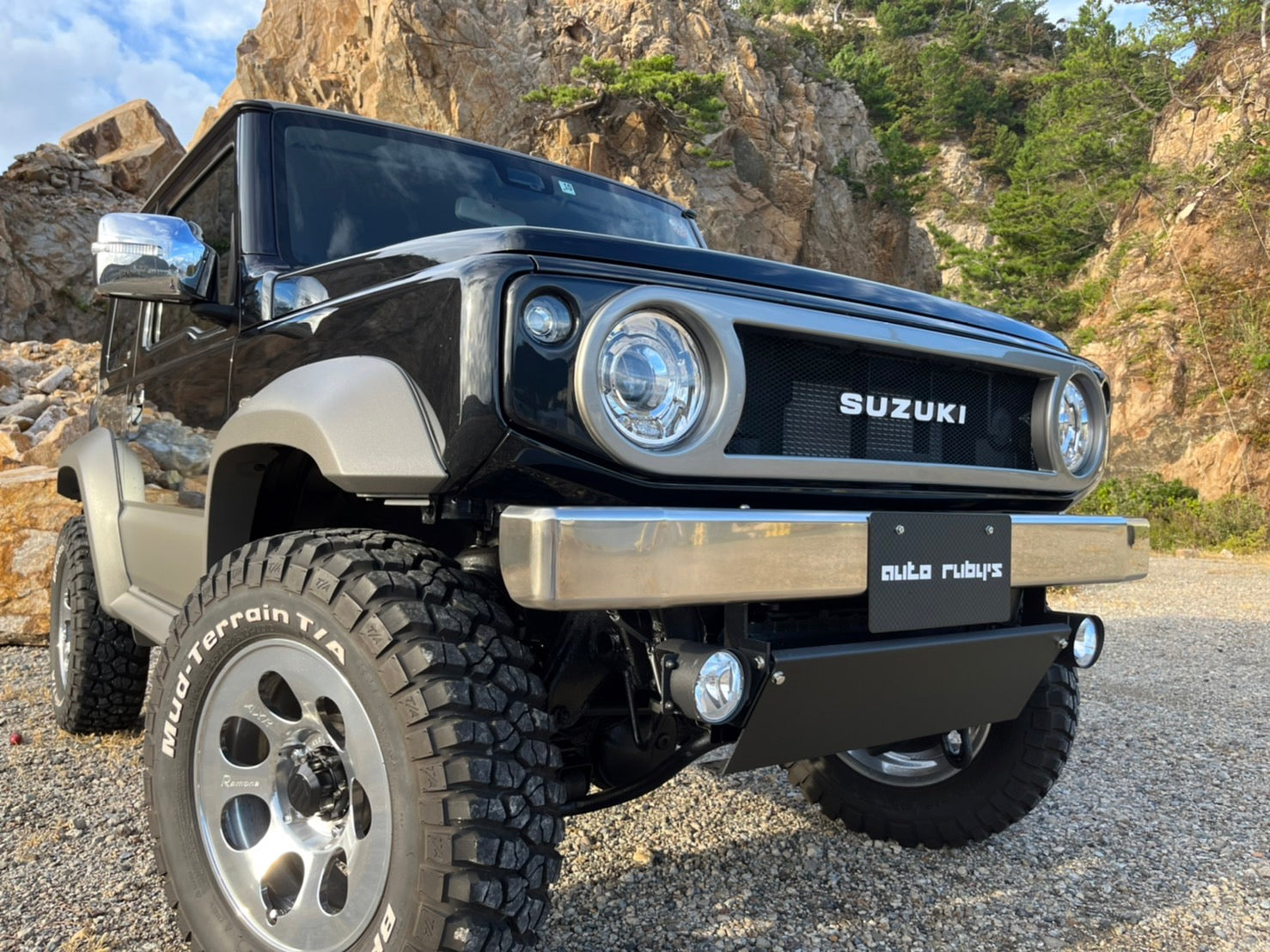 ステンレス製オールドスクールフロントバンパー スキッドプレート付き