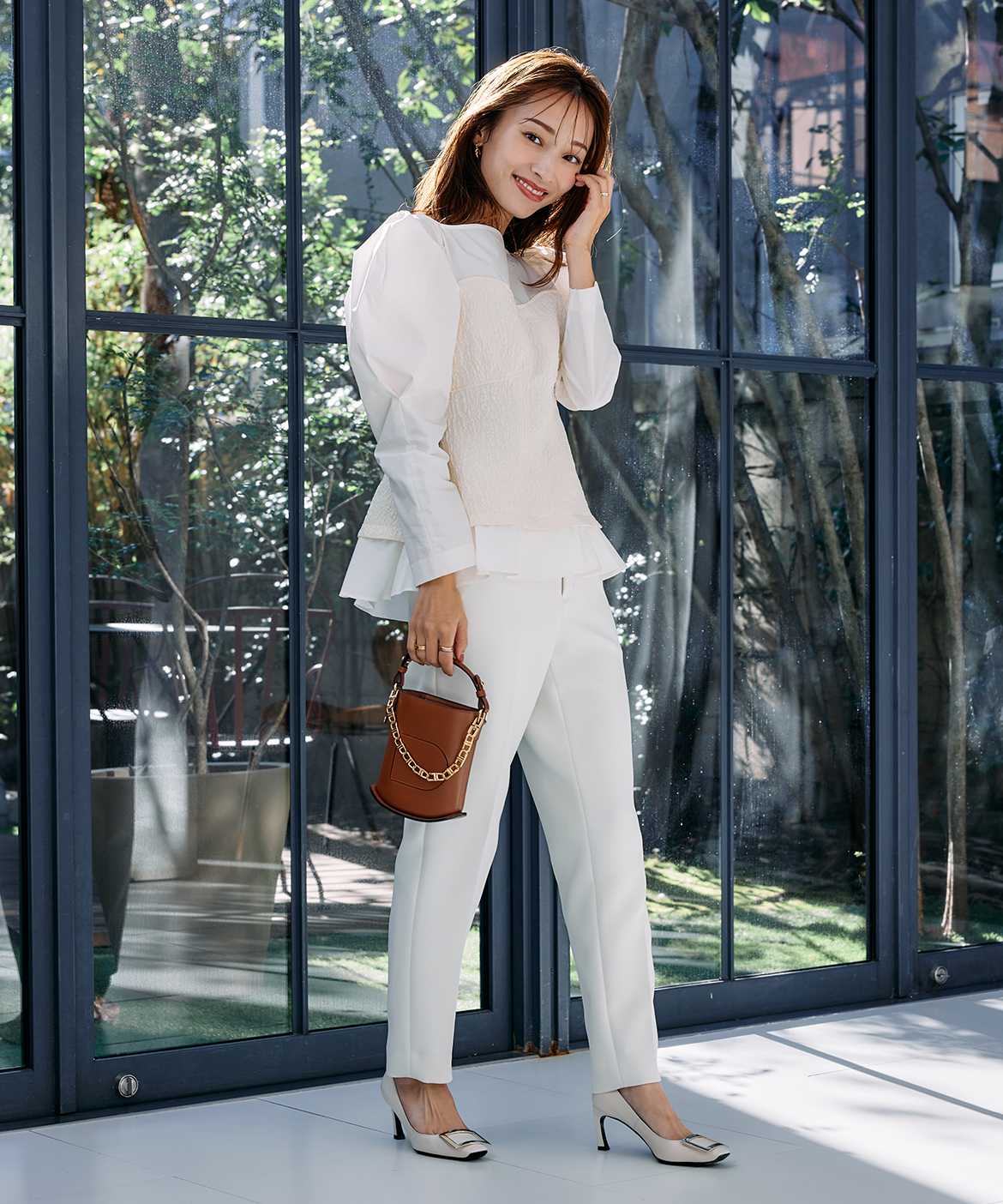 M Maglie le cassetto×吉田理紗》ビスチェ風ジャガードブラウス｜M