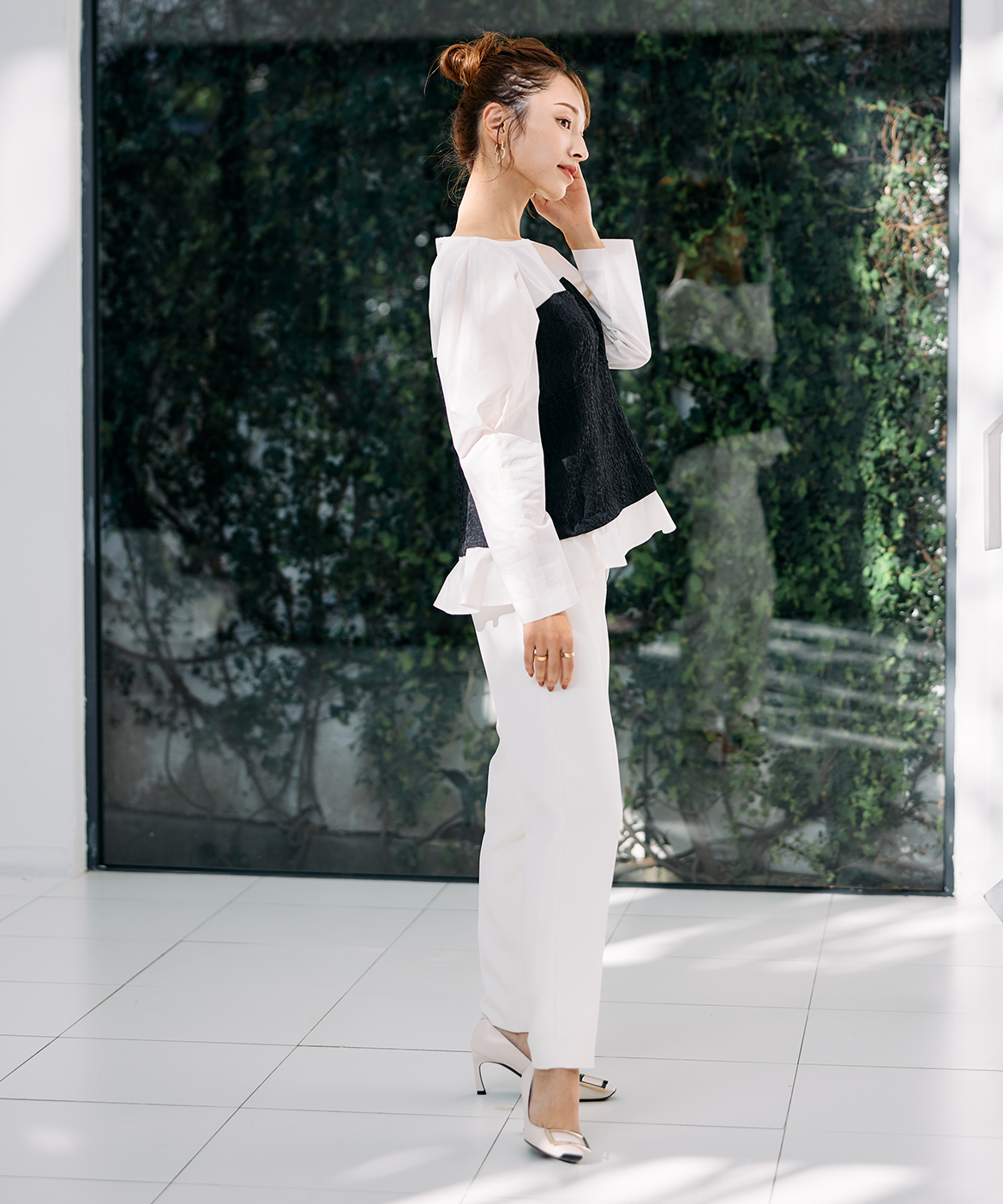 M Maglie le cassetto×吉田理紗》ビスチェ風ジャガードブラウス｜M