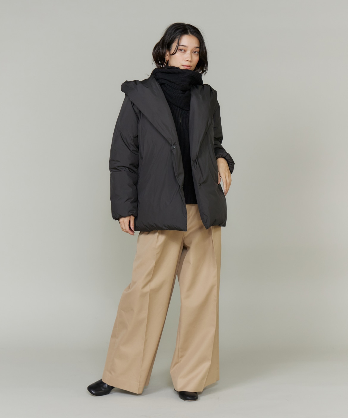 ショート丈 ショールカラーフードダウンコート｜INED（イネド