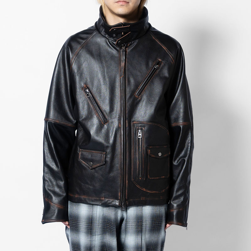 D POCKET AGING LEATHER JACKET -BLACK- | IN ONLINE STORE