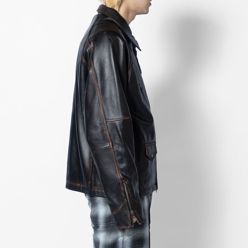 D POCKET AGING LEATHER JACKET -BLACK- | IN ONLINE STORE